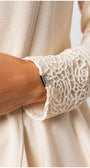 Ivory Cardigan Jody sleeve with intricate lace cuff detail on viscose blend fabric