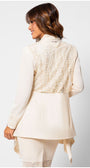Woman wearing Jody Tailored Cardigan in Ivory with delicate lace back and cuff details by Luna Fashion House