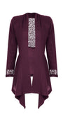 Jody Lace Cardigan in Bordeaux featuring intricate lace details and a flowing feminine silhouette by Luna Fashion House