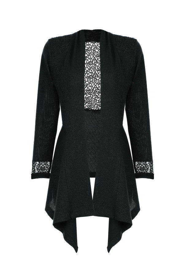 Black cardigan with white embroidery on a white background Luna Fashion House