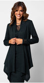 Woman wearing a black coat on a white background Luna Fashion House