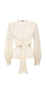 Jody Lace Belted Sweater in Ivory with delicate lace design and satin belt for elegant feminine style by Luna Fashion House