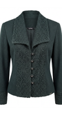 Dark green jacket with lace detailing on a white background