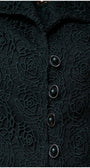 Green Tailored Lace Blazer, Jody. Close up of the buttons and the rose lace.