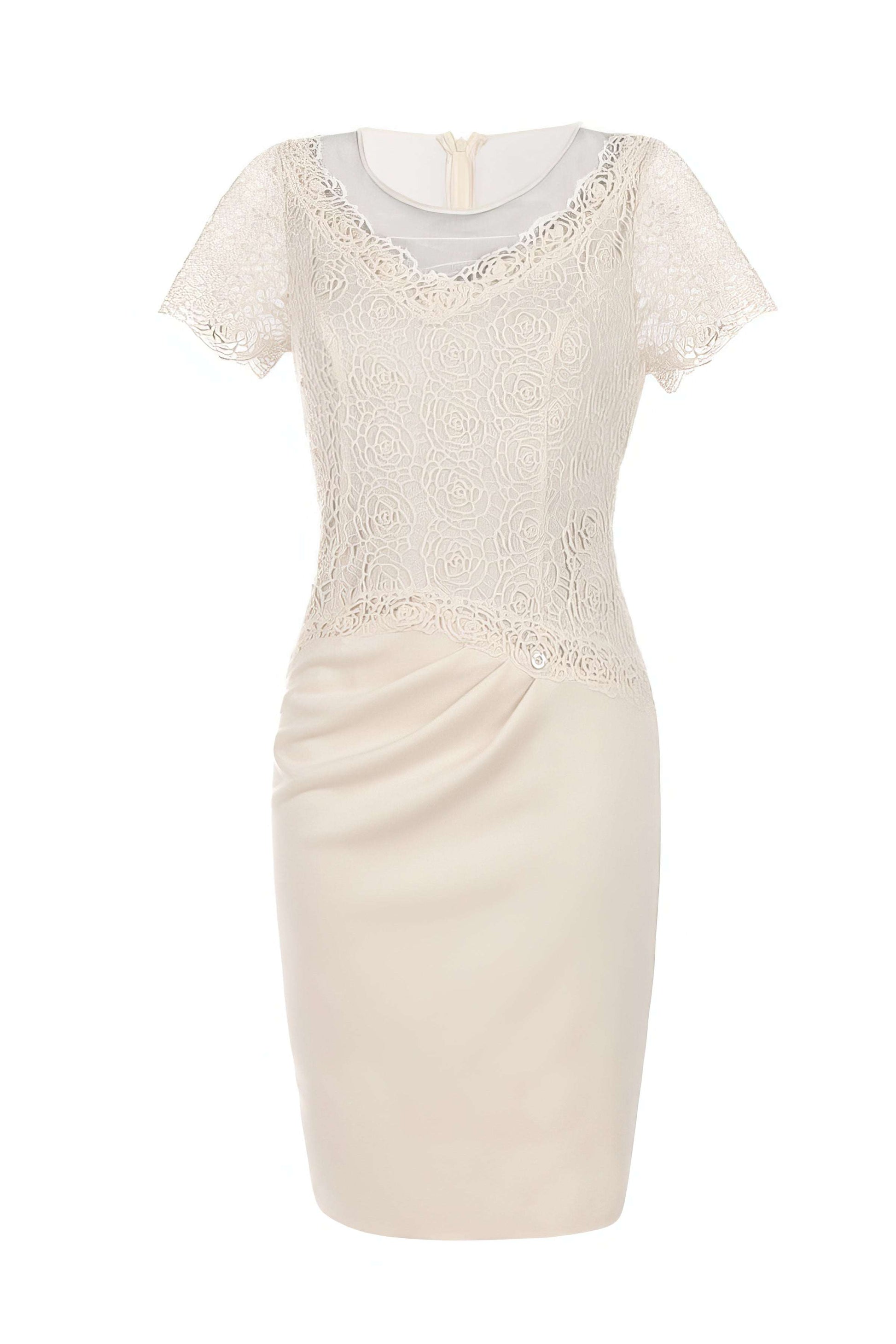 Jody Lace Cocktail Dress in Ivory with short sleeves and lace detailing by Luna Fashion House for elegant daytime wear