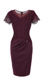 Burgundy Lace Cocktail Dress, Jody. Photographed on its own, front.