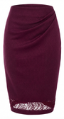 Maroon pencil skirt with lace hem on a white background