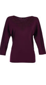 Jody Elegant Lace Blouse in Bordeaux with 3/4 sleeves and intricate lace detail at the V-neck for refined femininity