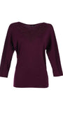 Women's bordeaux lace elegant blouse  Top Jody with lace V-neck detail and three-quarter sleeves in a soft viscose blend fabric.