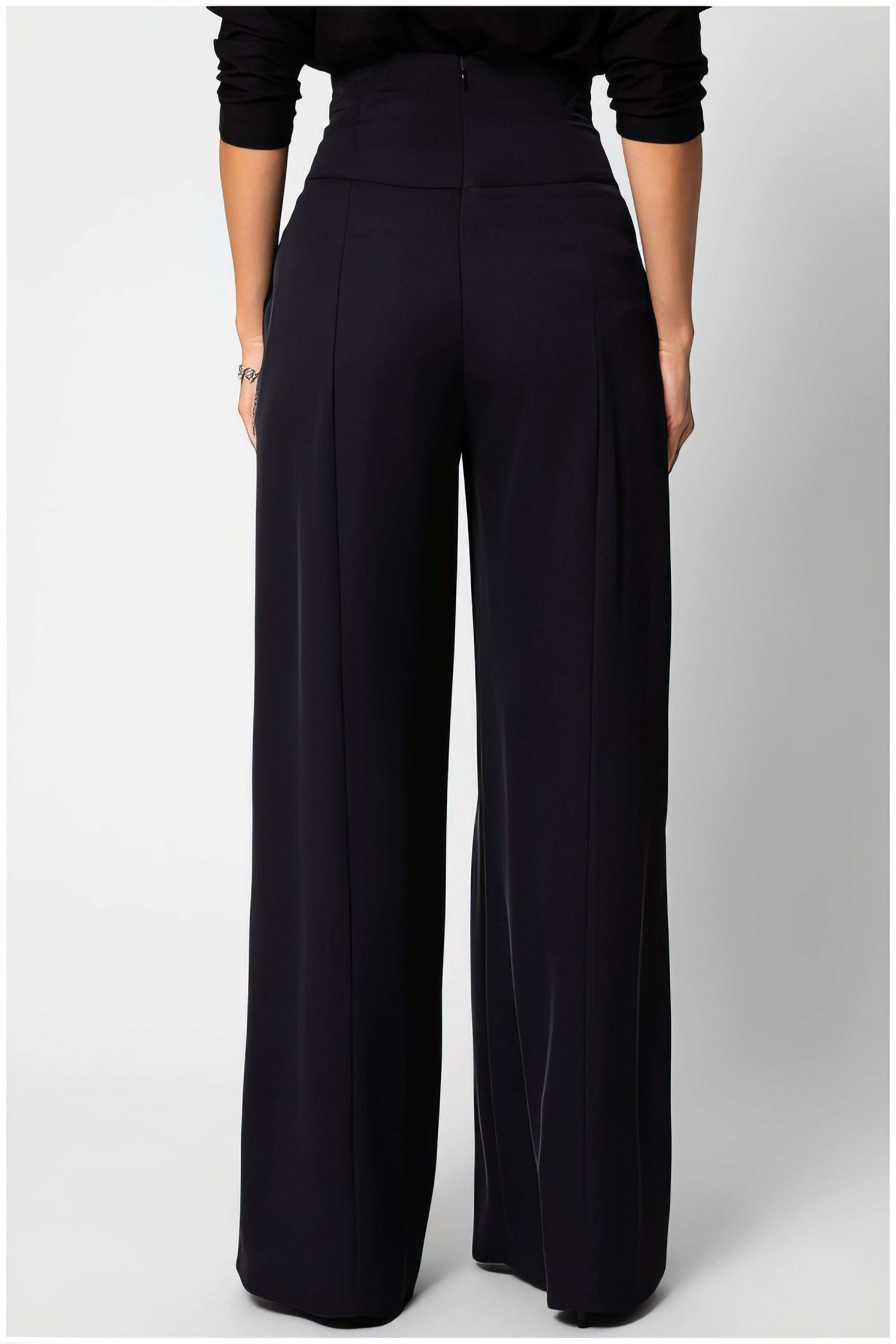 Back view of woman wearing Agatha High Waisted Wide Leg Pants in Black by Luna Fashion House