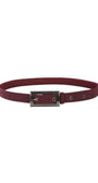 Bordeaux belt with sleek rectangular metal buckle for a modern, refined look by Luna Fashion House.