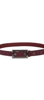 Bordeaux belt with sleek rectangular metal buckle for a modern, refined look by Luna Fashion House.