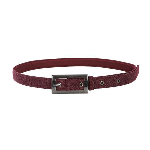 Bordeaux belt with sleek rectangular metal buckle for a modern, refined look by Luna Fashion House.
