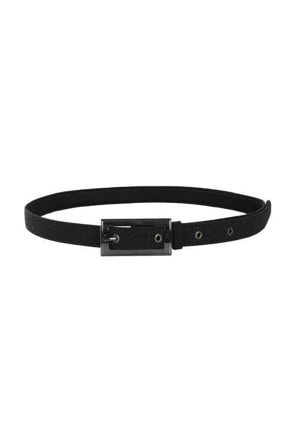 Black belt for women Tili by Luna Fashion House with sleek metallic buckle, made from high-quality polyester for versatile style.