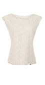 Ivory sleeveless ivory lace elegant blouse with floral pattern and elegant, structured yet soft silhouette for versatile styling.