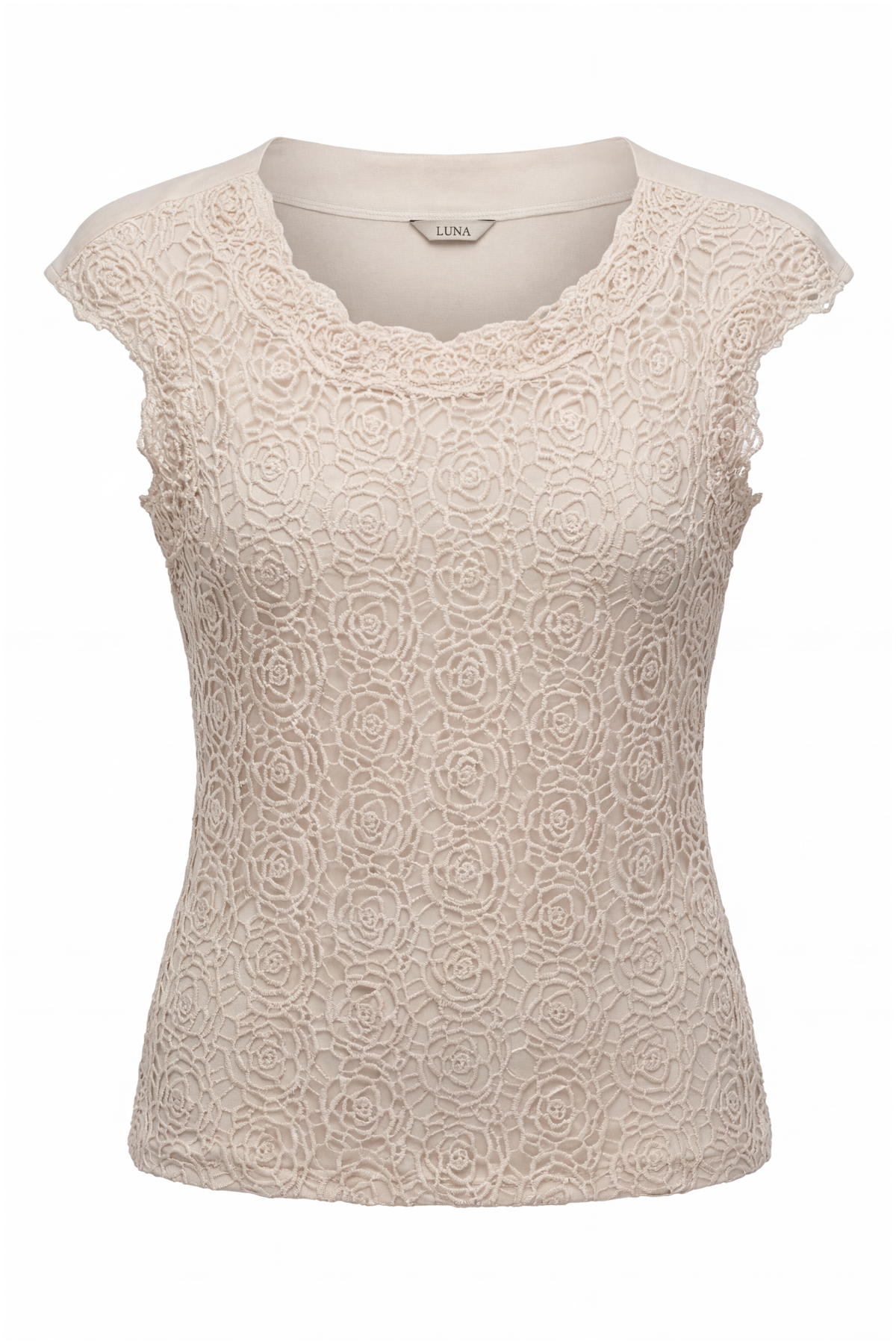 Beige lace top on a white background