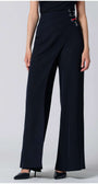Greta Wide Leg Pants in Navy with wrap detail and eyelets, tailored for modern elegance and versatility by Luna Fashion House