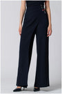 High-waisted navy Tailored Wide Leg Pants with wrap-effect waistband and lace-up detail in premium viscose blend fabric.