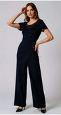 Woman wearing Greta Wide Leg Pants in Navy by Luna Fashion House in a sleek elegant pose