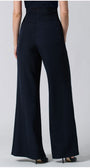 Back view of high-waisted Tailored Wide Leg Pants  wide-leg black Greta pants made from premium viscose blend fabric on a model
