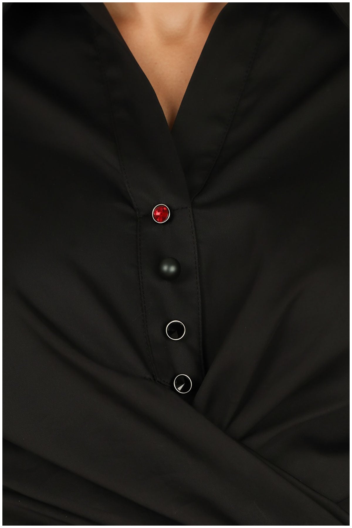 Barbara Button Wrap Shirt in Jet Black