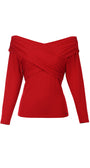 Red off-shoulder Luna Fashion House top on a white background