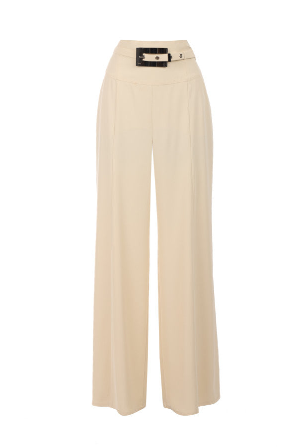 Beige wide-leg Luna Fashion House  pants with a belt on a white background