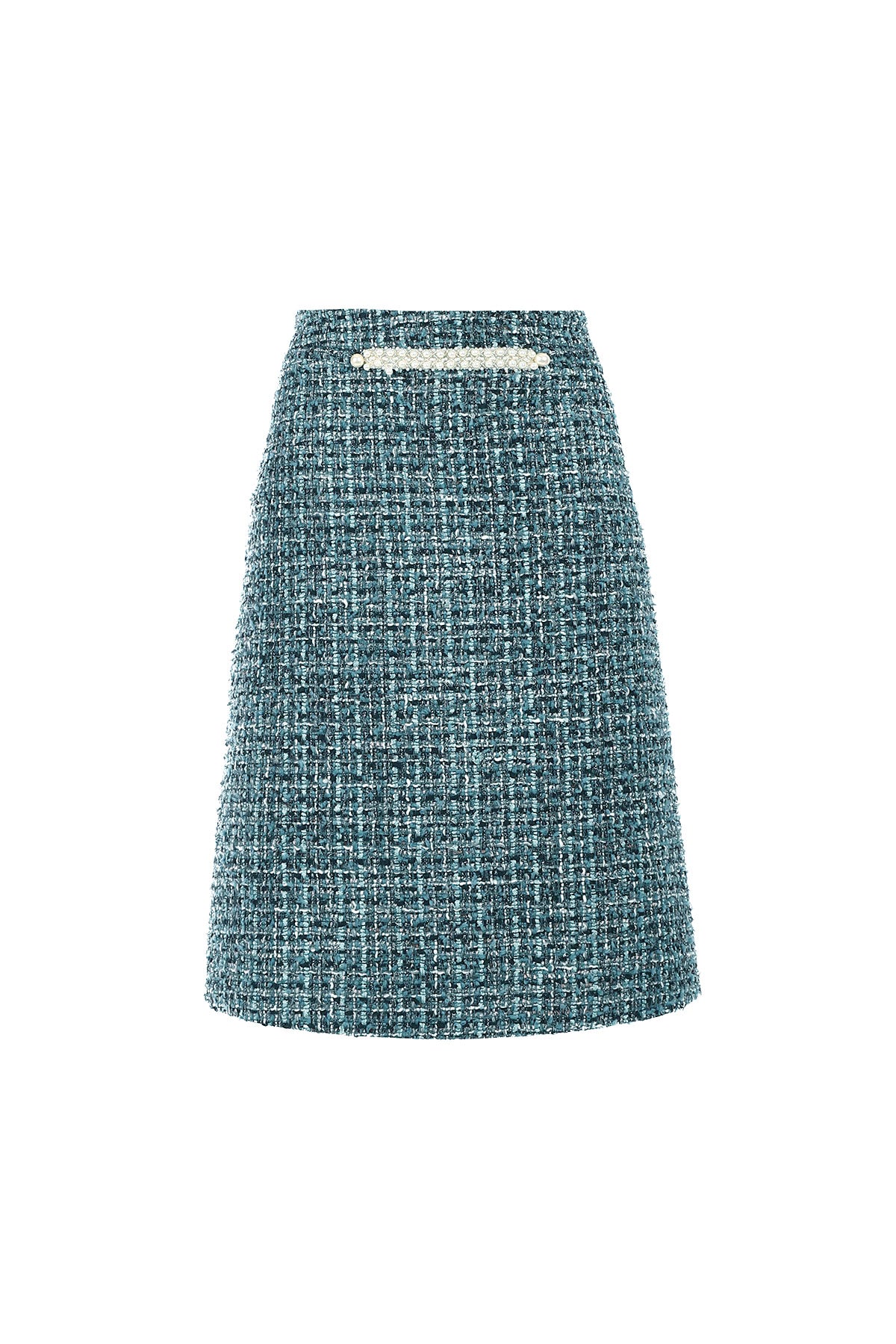 Blue tweed skirt on a white background