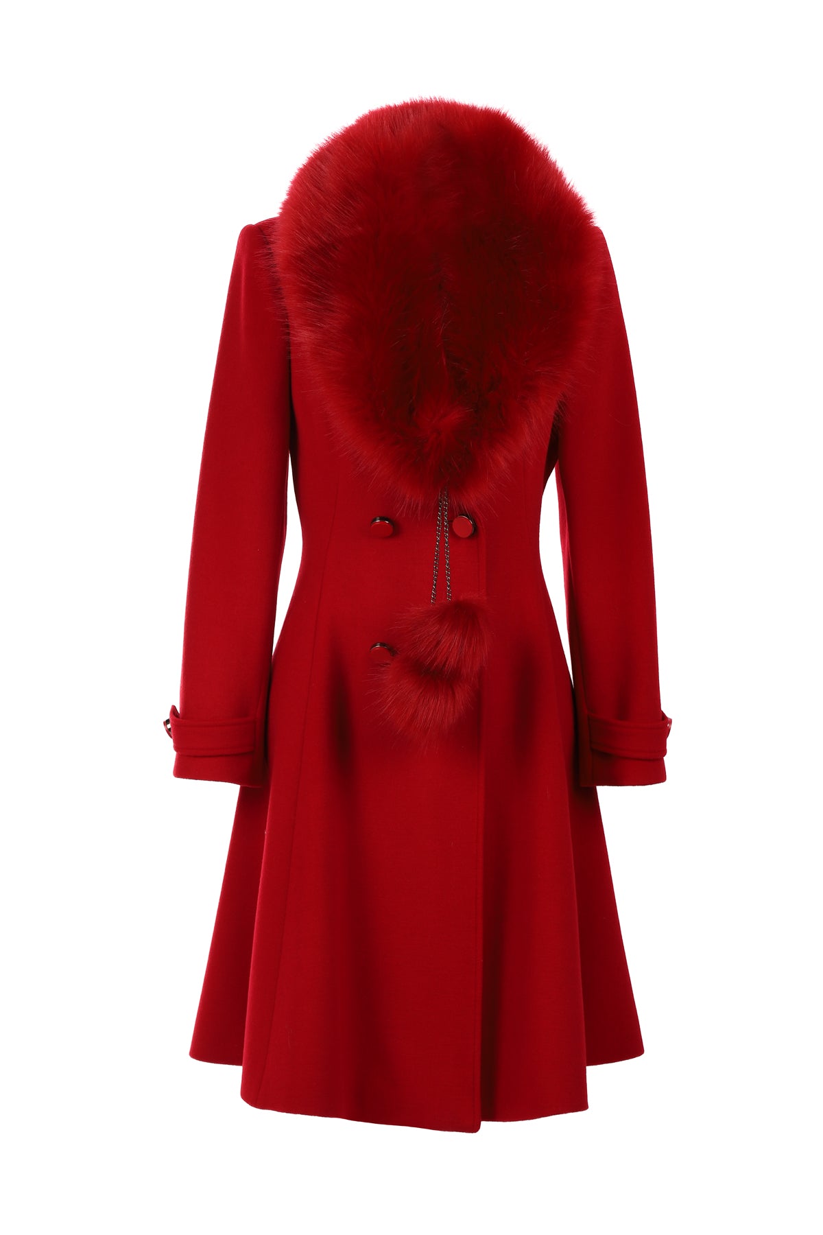 Lucy Wool Coat with Fur Collar in Red