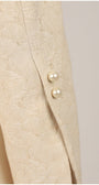 Ivory Jacquard Blazer with Pearl Details, Rhea. Close up of the pearl buttons on the jacquard.