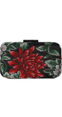 Floral clutch bag with red flower design on a white background