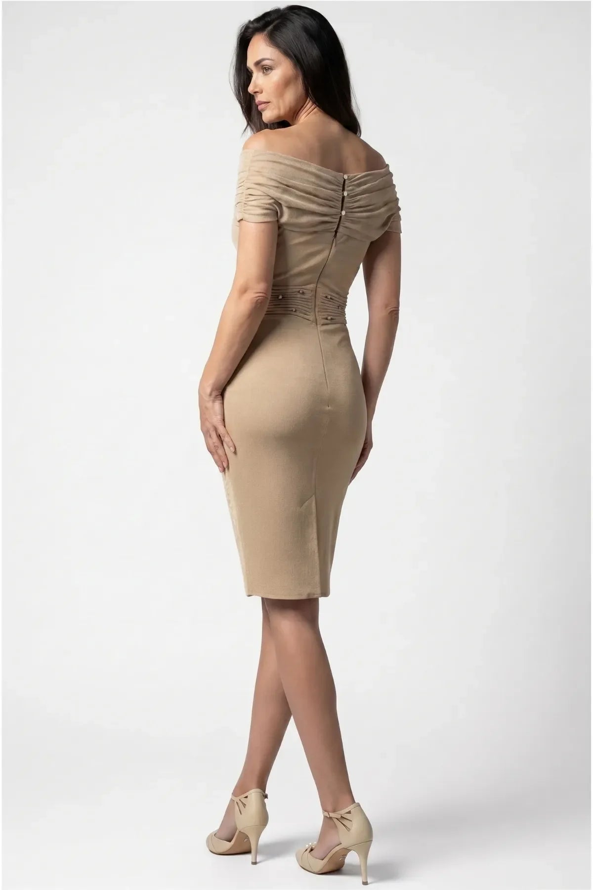 Iris Off-Shoulder Cocktail Dress in Champagne Gold