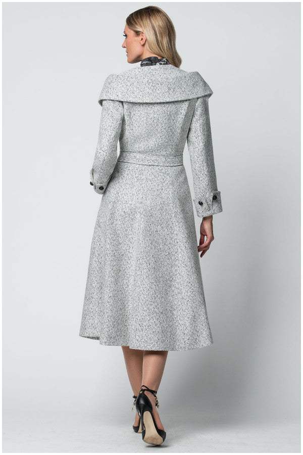 Nicole Wool Wrap Coat in Herringbone Gray