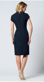 Navy wrap dress with V-neck and defined waist, Olga Luna Fashion House