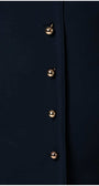 Close up of wrap tie detail on navy Olga wrap dress, Luna Fashion House