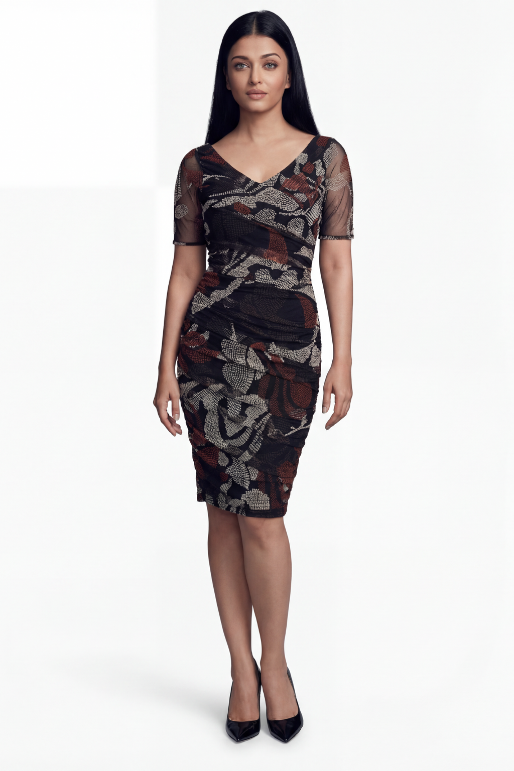 fitted black dress knee length Short Black dress / fitted Black dress / tulle sleeve dress / knee length dress / transparent sleeve dress / bodycon dress / tight dress