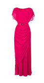 Tina Overalls in Hot Pink vibrant dress with flowing fabric and belted waist by Luna Fashion House elegant style