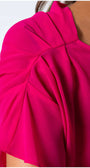 Close-up of vibrant fabric detail on the shoulder of Tina Overalls in Hot Pink by Luna Fashion House