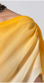 Close-up of the ombre yellow fabric detail on the shoulder of Tina Overalls in Yellow from Luna Fashion House