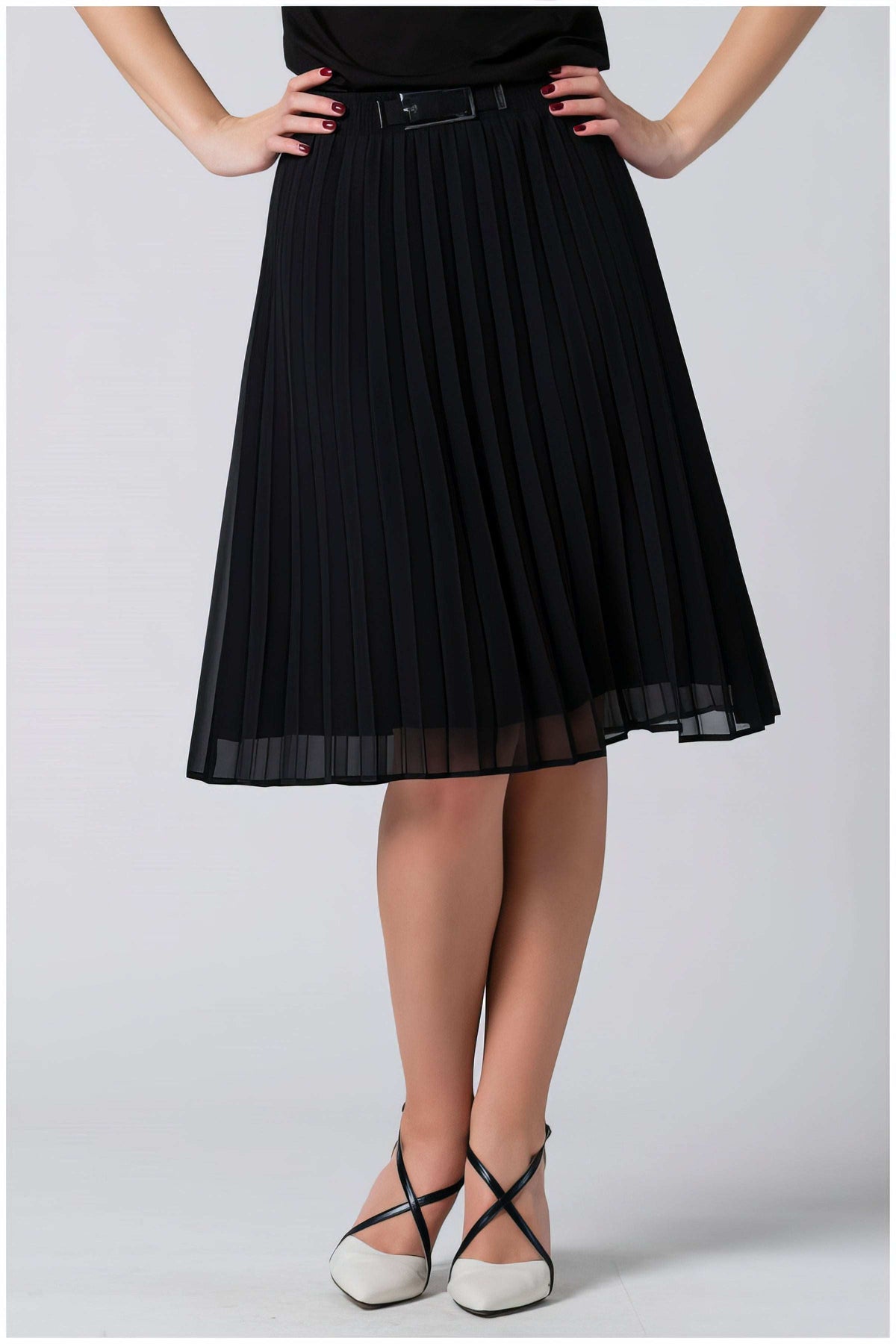 Lola Pleated Skirt in Black. Pleated skirt. Flowing Pleated Midi Skirt.