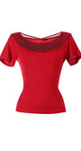 red office elegant blouse Lola Top with pleated neckline, tailored fit, made from stretchy viscose blend for comfort and style.