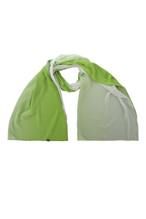Lightweight flowing green scarf in green ombre with subtle white gradient for elegant layering and sophisticated style.