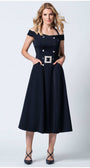 Navy off-shoulder midi dress with sleeveless construction, Greta by Luna Fashion House