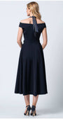 Solid navy off-shoulder midi dress for formal evening and gala, Greta Luna Fashion House