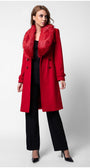 Woman wearing a red coat with fur collar on a white background  Luna Fashion House design
