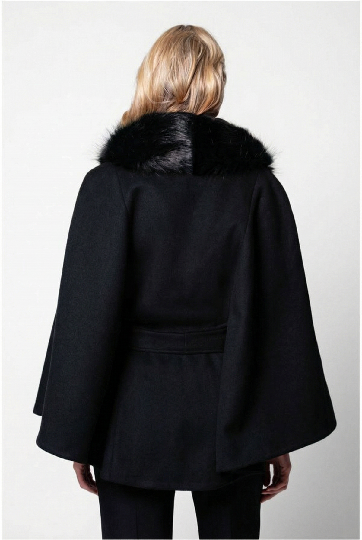 Selina Wool Cape in Black. Wool cape. Bemberg Lining.