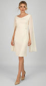 Rebeka ivory short dress with V neckline and sheer cape sleeves in an elegant chandelier setting