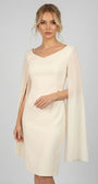 Back of Rebeka ivory dress with concealed zipper, V back, hem vent and sheer cape sleeves