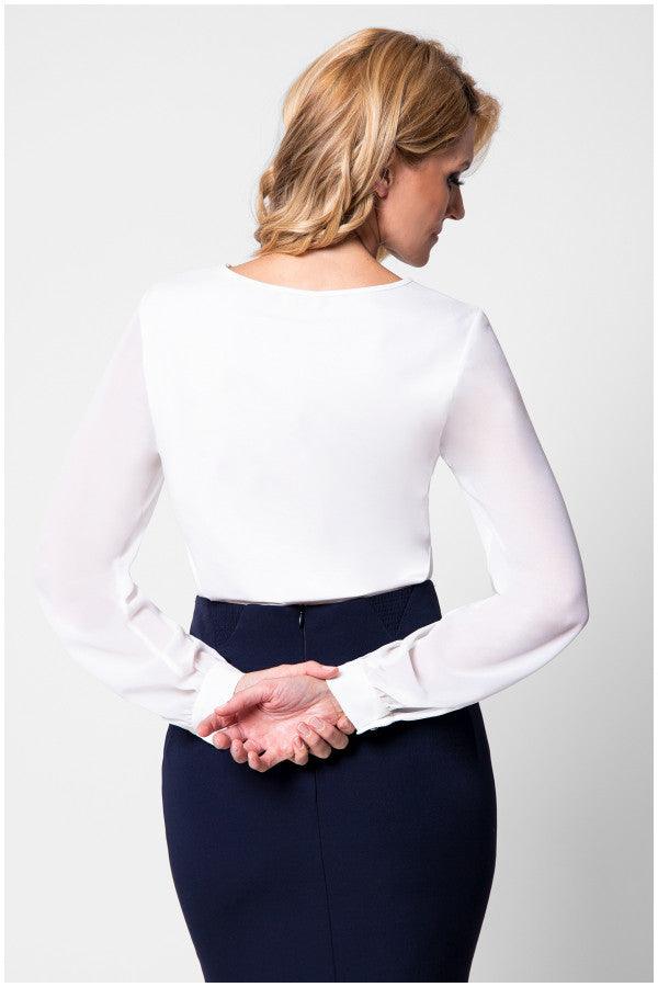 Back view of white viscose blouse