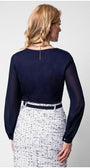 Back view of navy viscose blouse with zipper detail